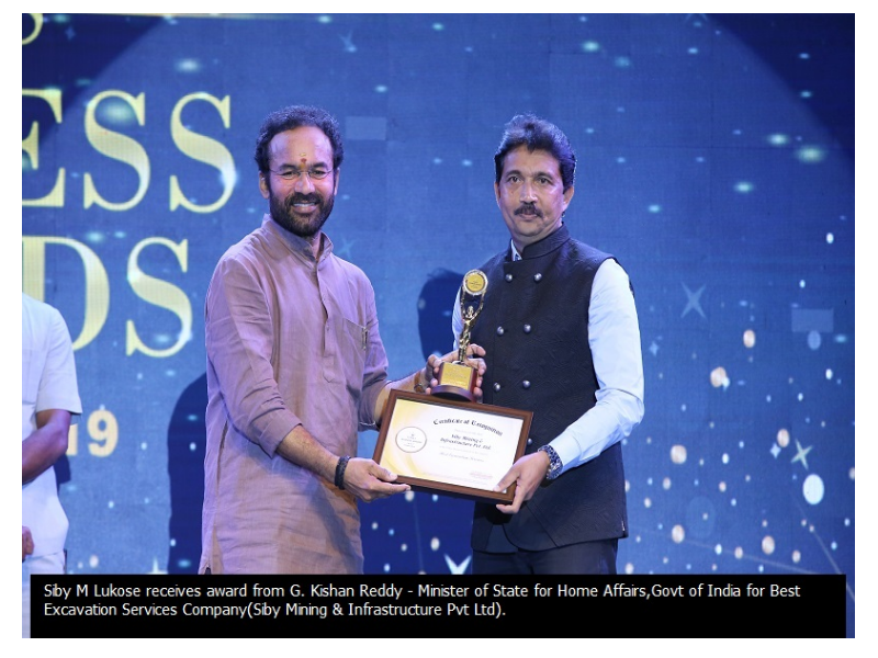 Siby Mining Lukose receives award from G. Kishan Reddy Minister of State